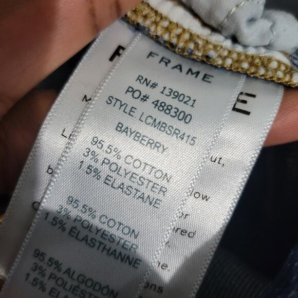 Frame Le Crop Mini Boot Jeans Blue Mid Rise Stretch Shredded Fringe Hem Size 29 - Picture 9 of 15